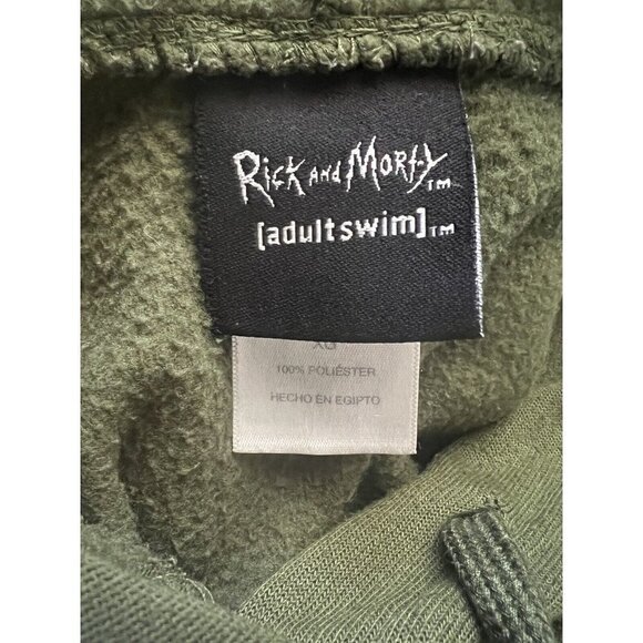RICK & MORTY Dark Green Hoodie Pullover Sweatshirt XL Stretch Adult Swim Aliens - Picture 7 of 9